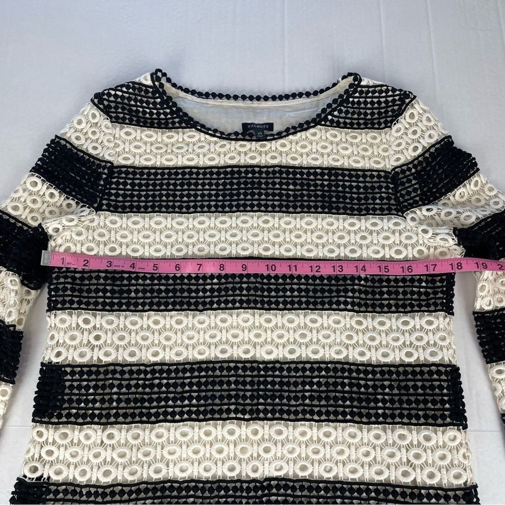 Talbots Black White Eyelet Striped Crochet‎ Lace Tunic Top Blouse Size XS - Picture 8 of 9
